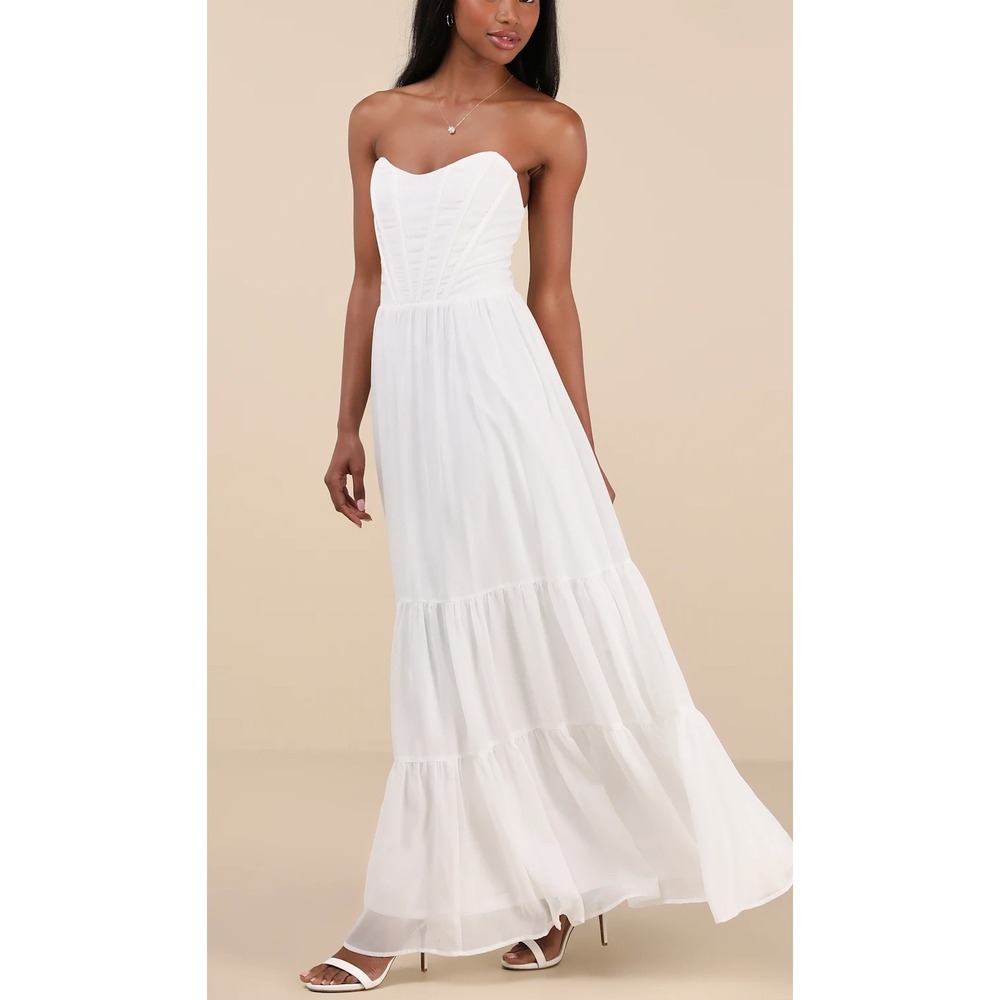 NWOT Lulus Special Moment White Strapless Bustier Maxi‎ Dress Size S